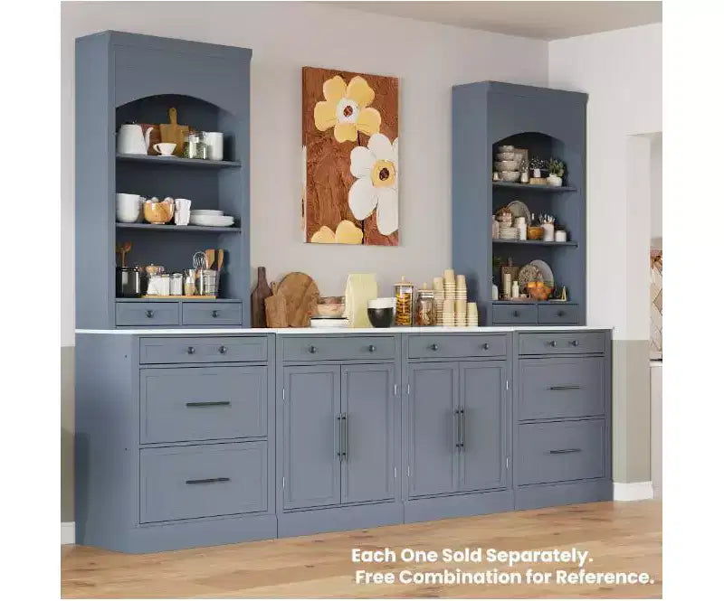 Garde-manger de cuisine de 83,7 po de hauteur, buffet de cuisine autoportant avec plateau aspect marbre, armoire de rangement avec 5 tiroirs et étagère réglable