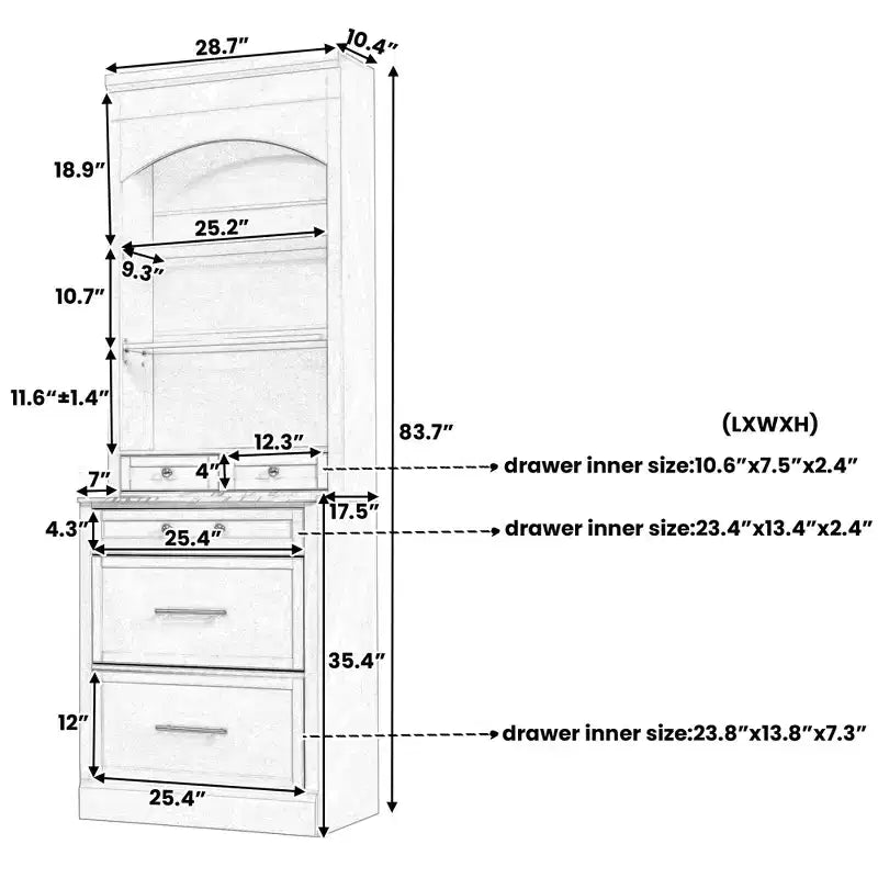 Garde-manger de cuisine de 83,7 po de hauteur, buffet de cuisine autoportant avec plateau aspect marbre, armoire de rangement avec 5 tiroirs et étagère réglable