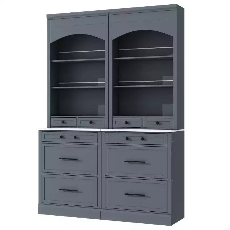 Garde-manger de cuisine de 83,7 po de hauteur, buffet de cuisine autoportant avec plateau aspect marbre, armoire de rangement avec 5 tiroirs et étagère réglable