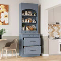 Garde-manger de cuisine de 83,7 po de hauteur, buffet de cuisine autoportant avec plateau aspect marbre, armoire de rangement avec 5 tiroirs et étagère réglable