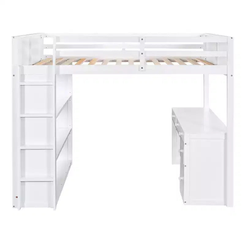Lit mezzanine double/grand avec échelle, étagères et bureau avec tiroirs