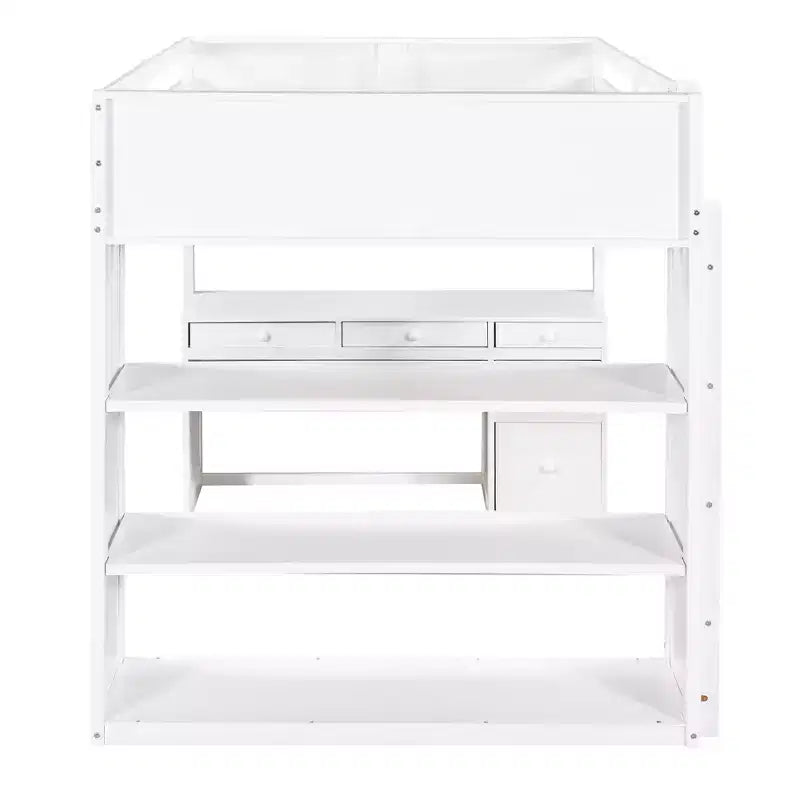Lit mezzanine double/grand avec échelle, étagères et bureau avec tiroirs