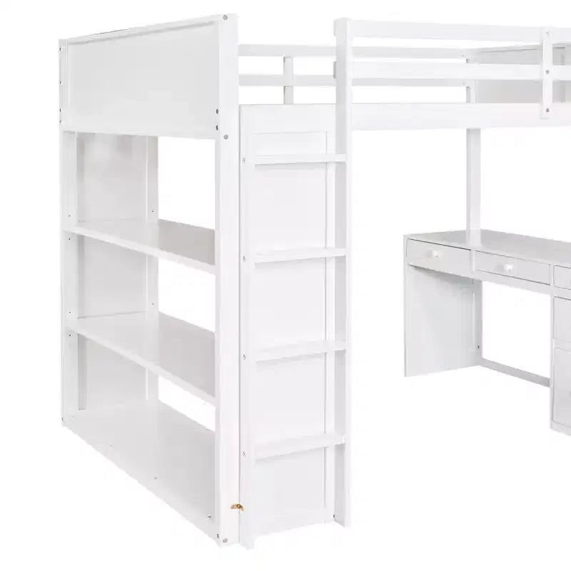 Lit mezzanine double/grand avec échelle, étagères et bureau avec tiroirs