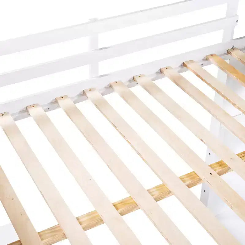 Lit mezzanine double/grand avec échelle, étagères et bureau avec tiroirs