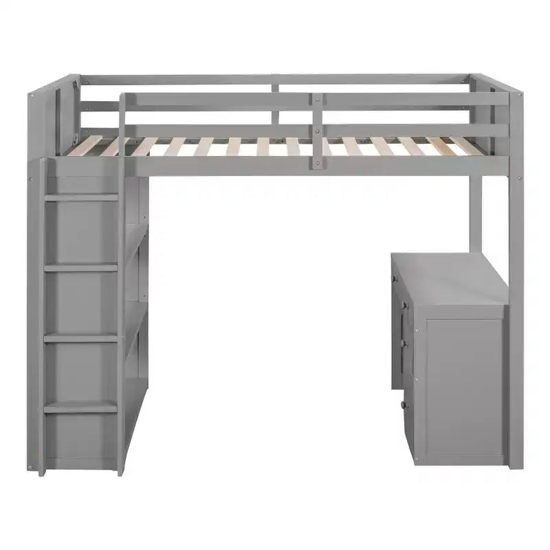 Lit mezzanine double/grand avec échelle, étagères et bureau avec tiroirs