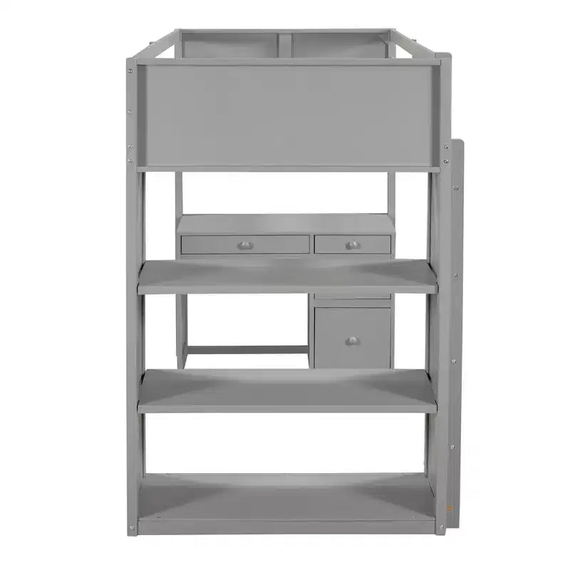 Lit mezzanine double/grand avec échelle, étagères et bureau avec tiroirs