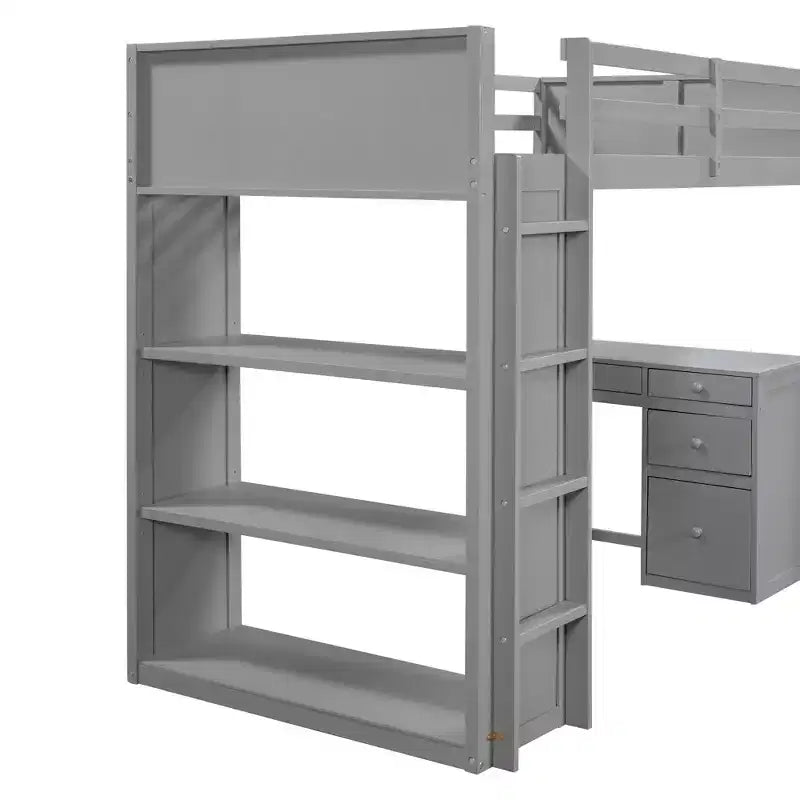 Lit mezzanine double/grand avec échelle, étagères et bureau avec tiroirs