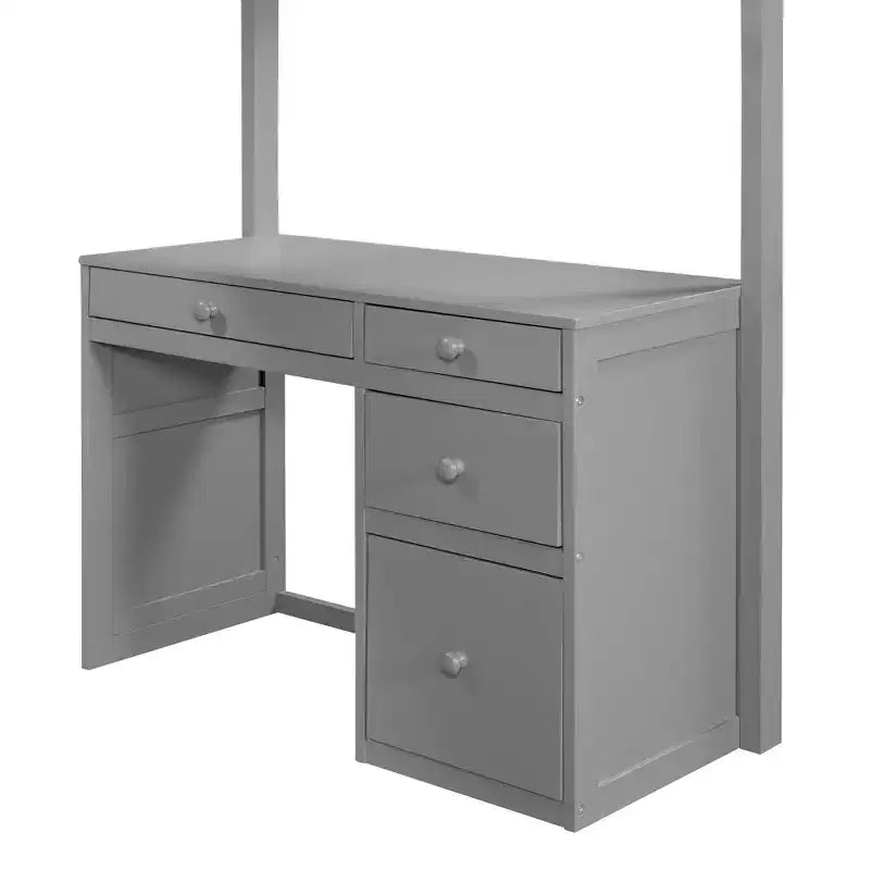 Lit mezzanine double/grand avec échelle, étagères et bureau avec tiroirs