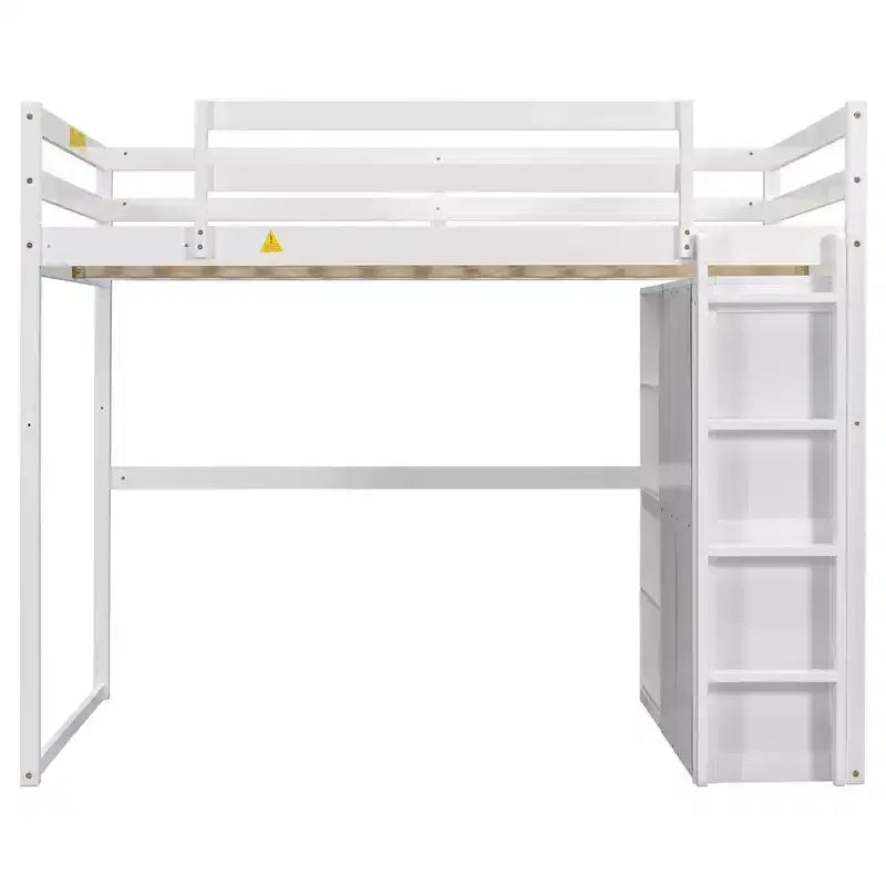 Lit mezzanine double en bois avec armoire intégrée, étagères de rangement et lumière LED