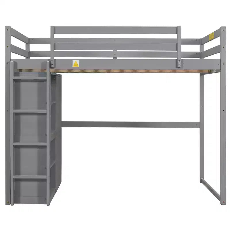 Lit mezzanine double en bois avec armoire intégrée, étagères de rangement et lumière LED