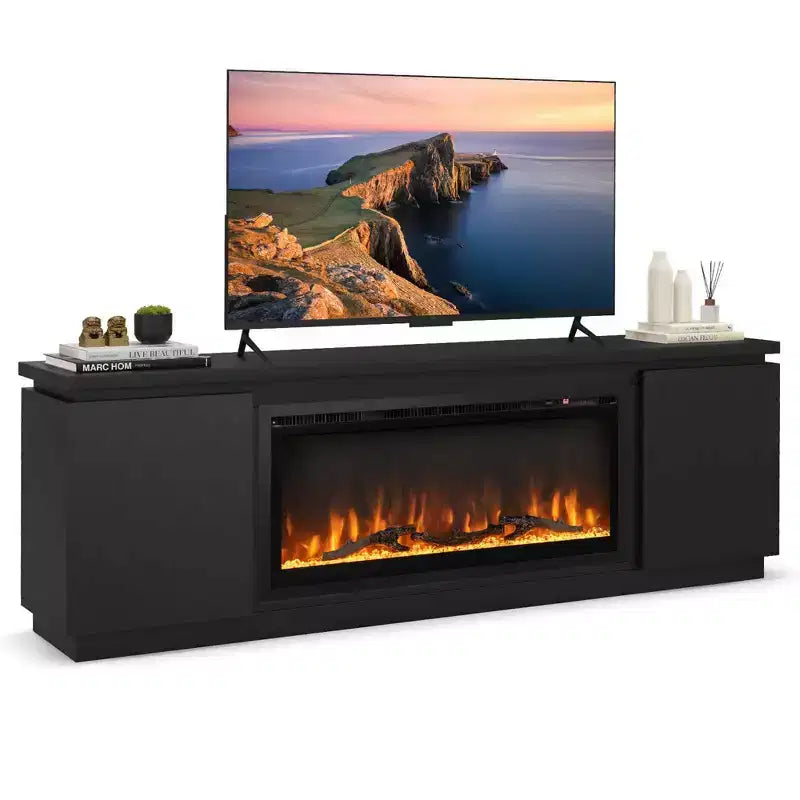 Costway Fireplace TV Stand for TVs up to 80 with Electric Fireplace 3 Adjustable Shelves Black/White