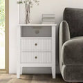 Heynemo Fluted Nightstand with Charging Station, End Table with 2 Silent Slide Drawers & Storage Shelf, Ideal for Living Room, Bedroom