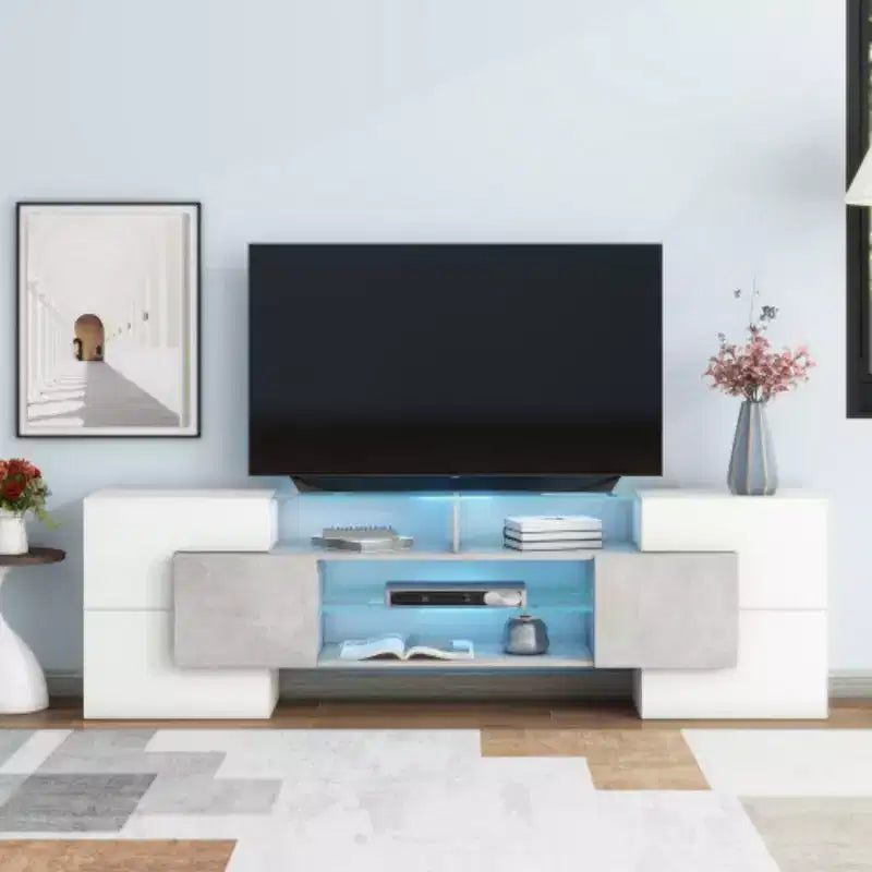 88'' TV Stand with 2 LED-Illuminated Shelves, High Gloss Entertainment Center, Color-Changing LED Cabinet for Living Room