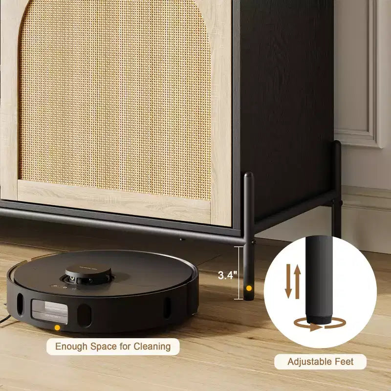 Meuble TV en rotin pour téléviseur de 75 pouces, centre de divertissement avec rangement, console TV de 65 pouces pour salon, chambre à coucher