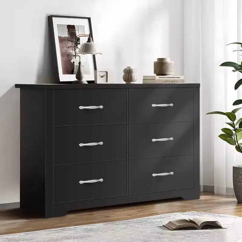 6-Drawer Wooden Dresser Horizontal Natural Finish MDF Bedroom Furniture
