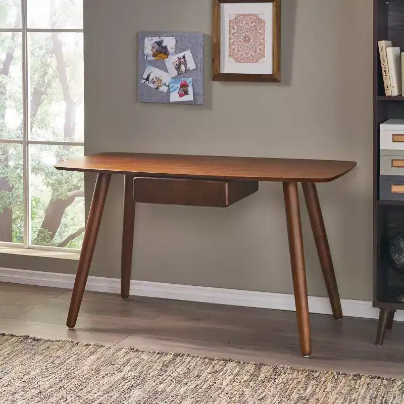 Bureau informatique polyvalent en bois avec 1 tiroir, Noyer