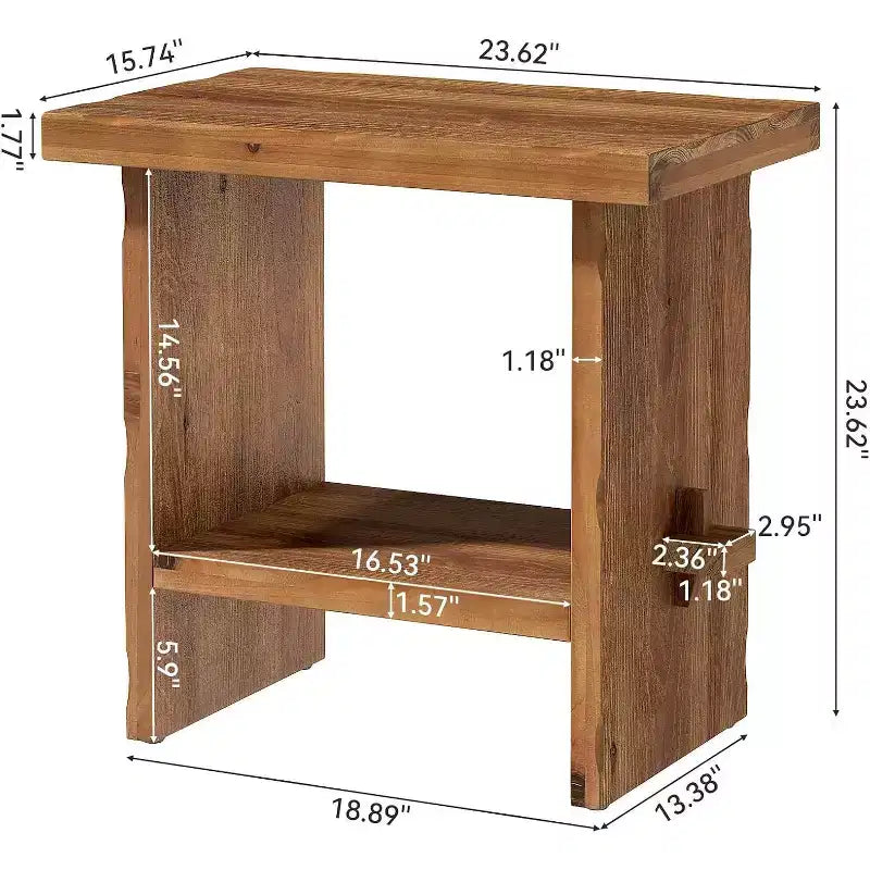 Table de chevet en bois massif avec rangement, table de chevet rectangulaire de style ferme avec base en bois pour meuble d'appoint de chambre, marron