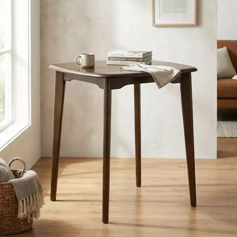 Table de comptoir carrée moderne en bois d'hévéa à bord incurvé