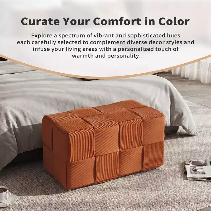 Pouffe ottoman rectangulaire en velours côtelé tissé