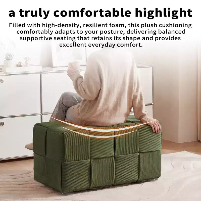 Pouffe ottoman rectangulaire en velours côtelé tissé
