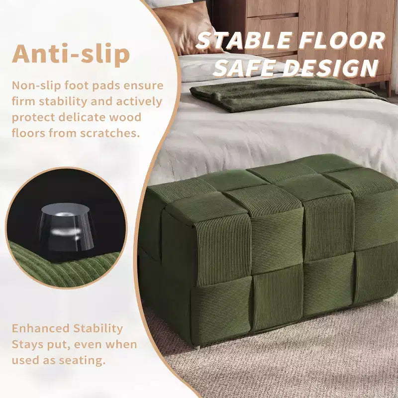 Pouffe ottoman rectangulaire en velours côtelé tissé