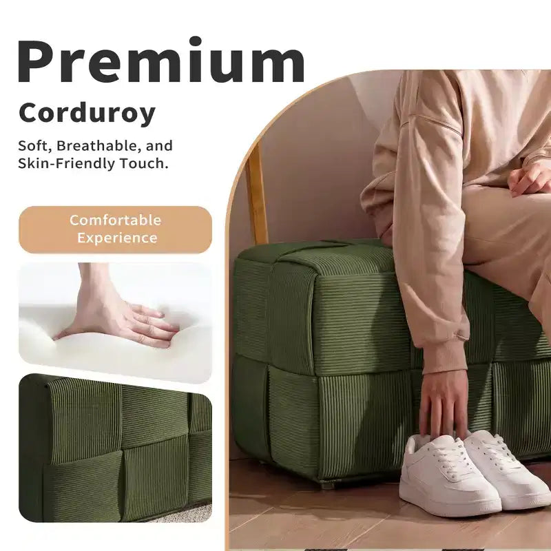 Pouffe ottoman rectangulaire en velours côtelé tissé
