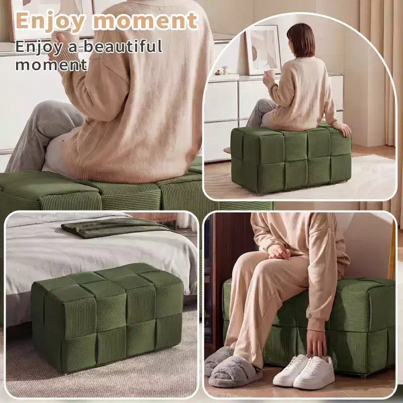 Pouffe ottoman rectangulaire en velours côtelé tissé