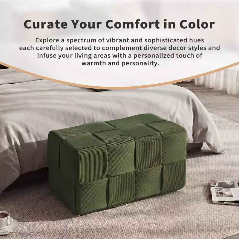 Pouffe ottoman rectangulaire en velours côtelé tissé