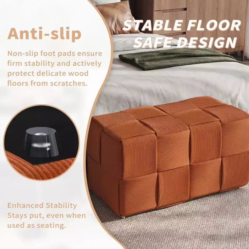 Pouffe ottoman rectangulaire en velours côtelé tissé