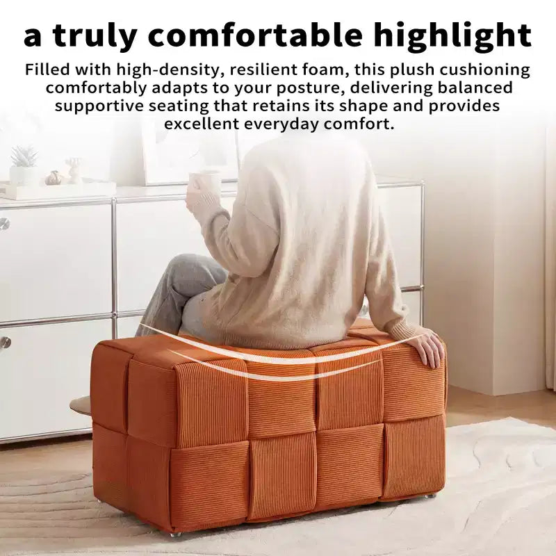 Pouffe ottoman rectangulaire en velours côtelé tissé