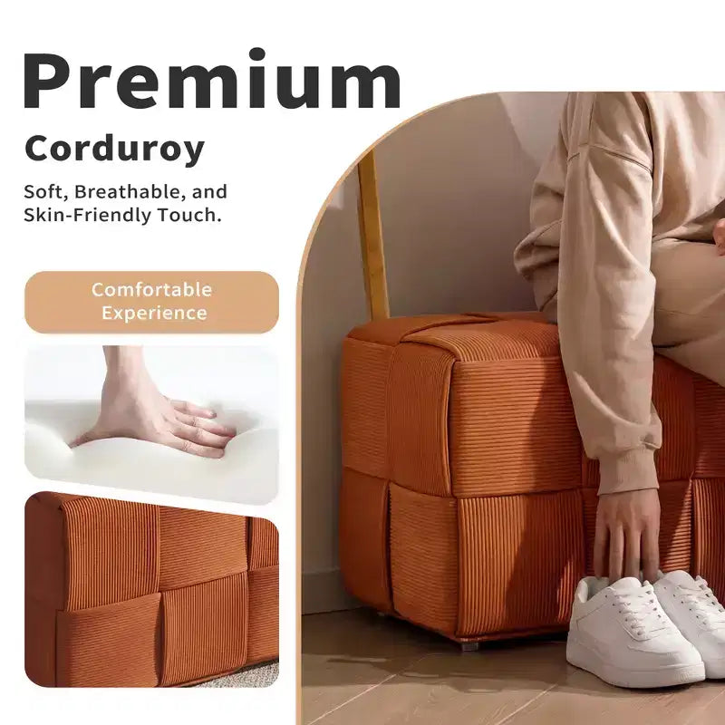 Pouffe ottoman rectangulaire en velours côtelé tissé