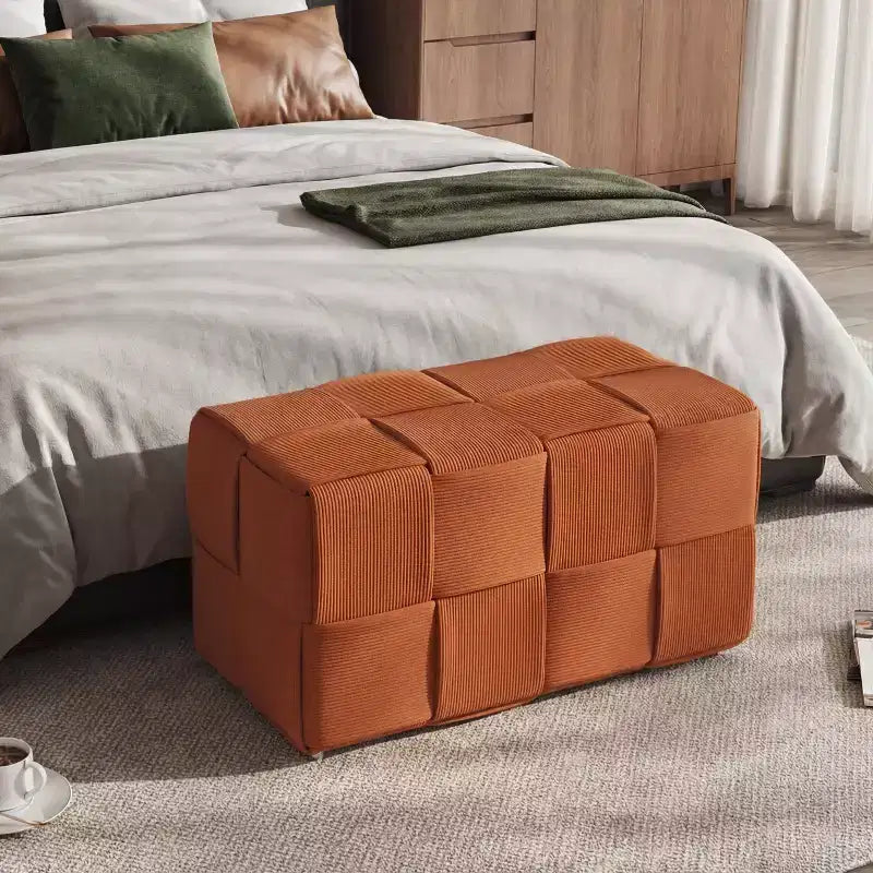 GDFStudio Valerie Rectangle Corduroy Woven Design Ottoman