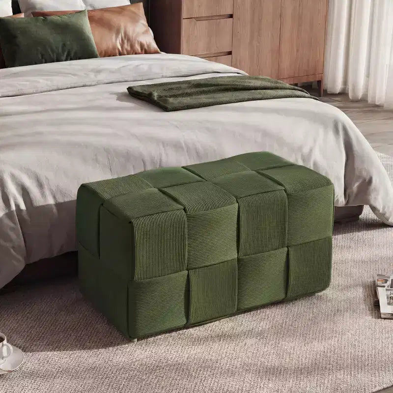 Pouffe ottoman rectangulaire en velours côtelé tissé