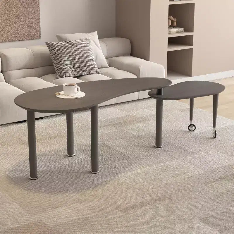 Table basse moderne avec pieds en bois massif et plateau coulissant pour salon