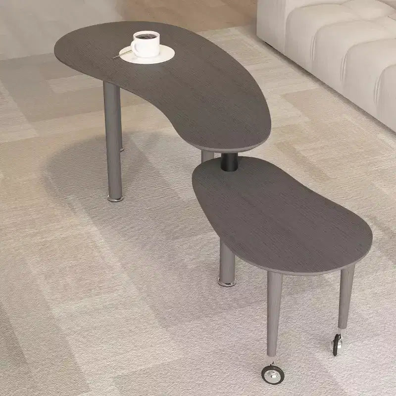 Table basse moderne avec pieds en bois massif et plateau coulissant pour salon