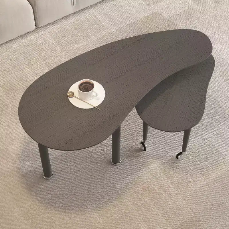Table basse moderne avec pieds en bois massif et plateau coulissant pour salon