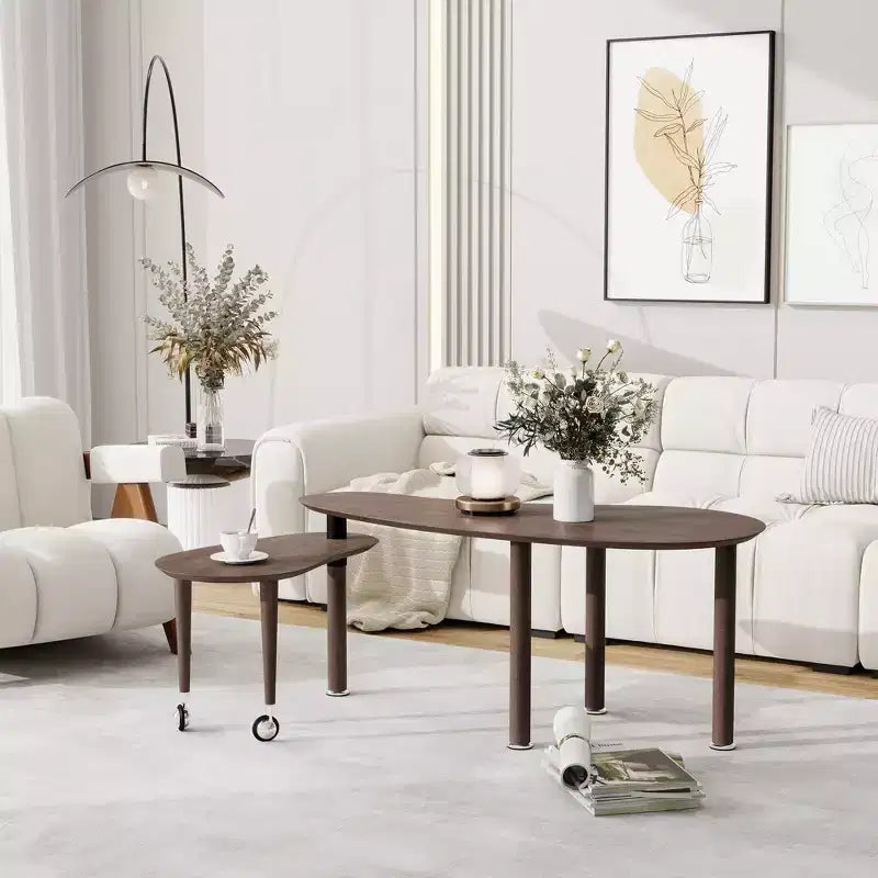 Table basse moderne avec pieds en bois massif et plateau coulissant pour salon