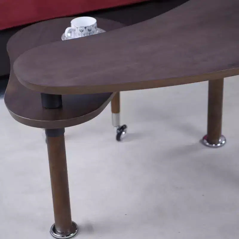 Table basse moderne avec pieds en bois massif et plateau coulissant pour salon