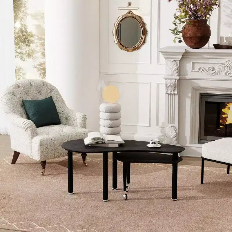 Table basse moderne avec pieds en bois massif et plateau coulissant pour salon