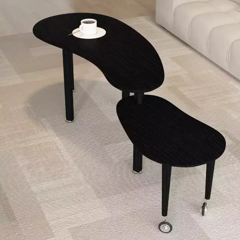 Table basse moderne avec pieds en bois massif et plateau coulissant pour salon