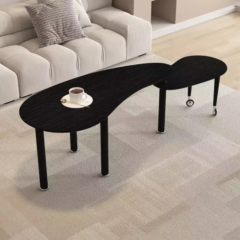 Table basse moderne avec pieds en bois massif et plateau coulissant pour salon