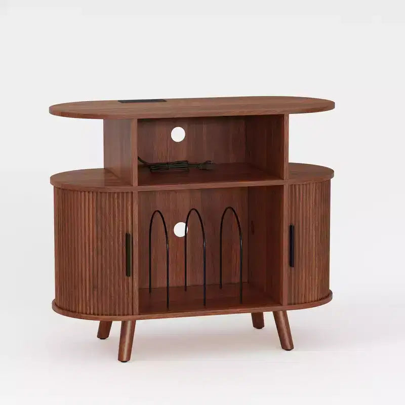 Mid-Century Modern Record Player Stand, Wooden Turntable Shelf, Open Vinyl Storage Cabinet, for Living Room, Bedroom