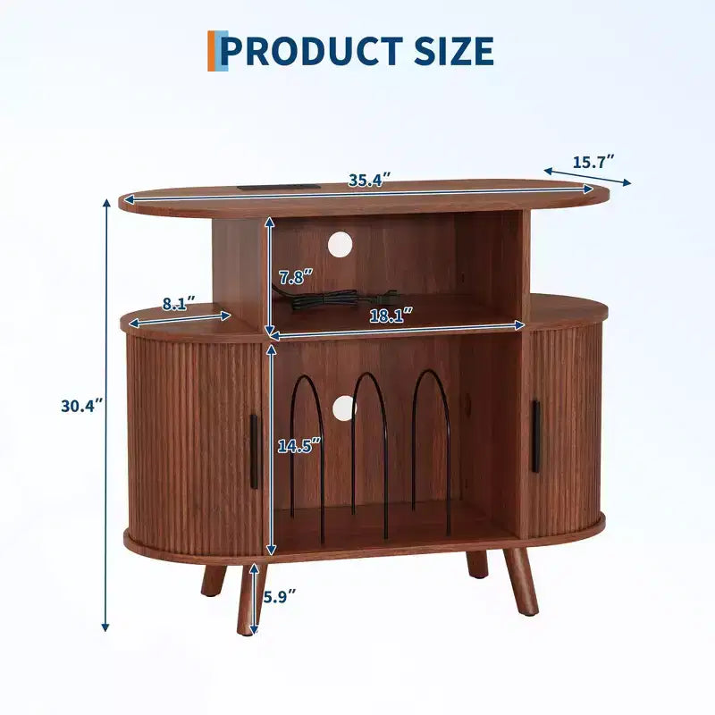 Meuble de lecture de disques vinyles de style Mid-Century Modern, Étagère de tourne-disque en bois, Meuble de rangement ouvert pour vinyles, pour salon, chambre à coucher