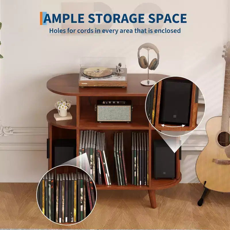 Meuble de lecture de disques vinyles de style Mid-Century Modern, Étagère de tourne-disque en bois, Meuble de rangement ouvert pour vinyles, pour salon, chambre à coucher