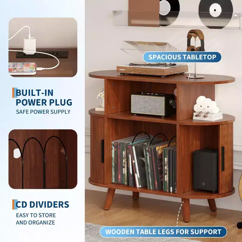Meuble de lecture de disques vinyles de style Mid-Century Modern, Étagère de tourne-disque en bois, Meuble de rangement ouvert pour vinyles, pour salon, chambre à coucher