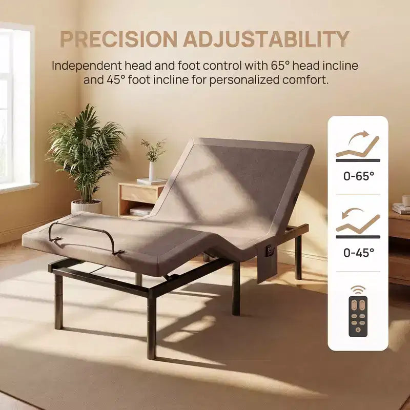 Cadre de lit électrique, modes Zéro-Gravité et Zéro-Écart, cadre de lit réglable avec 4 ports USB et télécommande sans fil