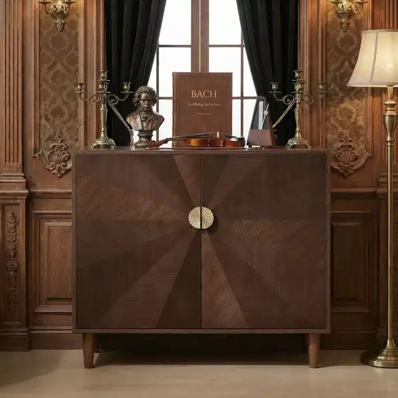 JVNOXK 39.4 Vintage Style Wooden Sideboard, Walnut Storage Cabinet with Decorative Gradient Doors, Versatile for Living Room & Dining Room