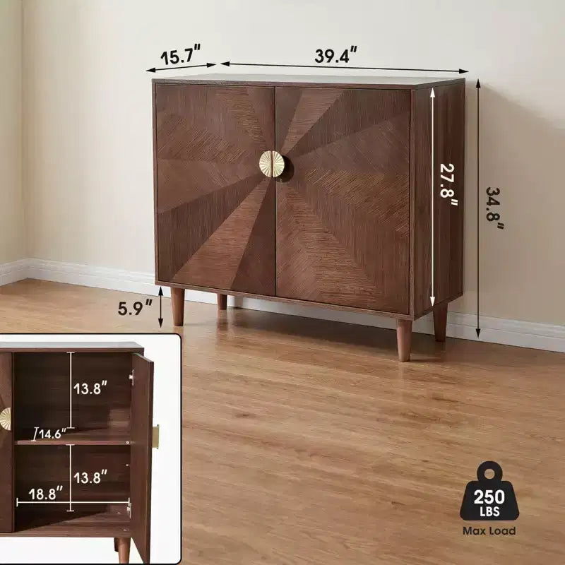Vaisselier en bois de style vintage, Buffet en noyer avec portes décoratives à dégradé, Polyvalent pour salon et salle à manger