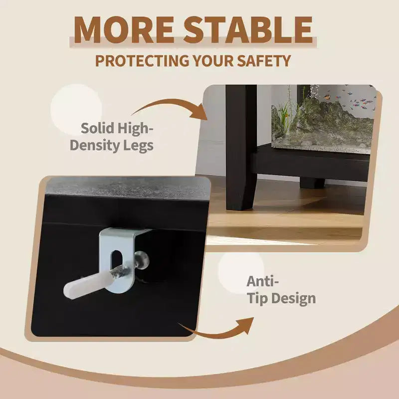 Meuble de support pour aquarium 20-29 gallons, deux niveaux, anti-basculement, rangement ouvert, pour salon, maison