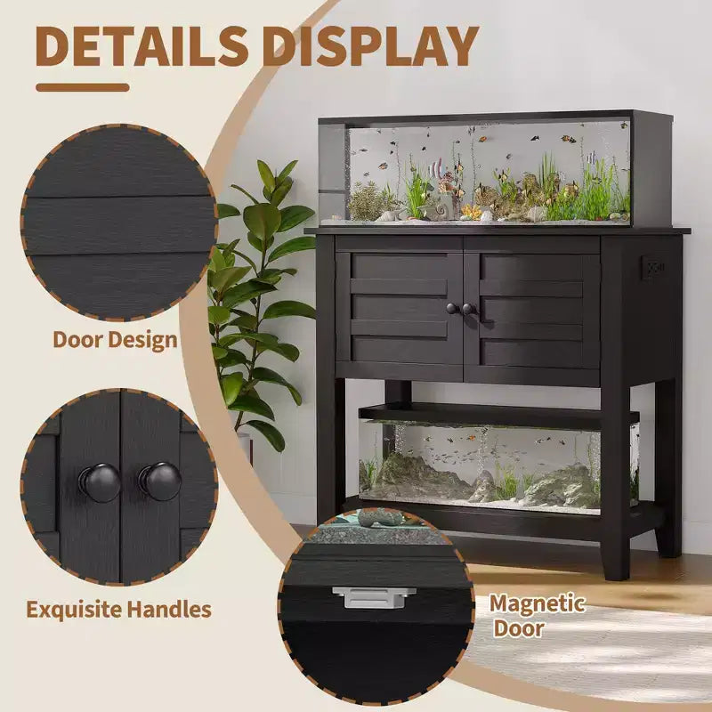 Meuble de support pour aquarium 20-29 gallons, deux niveaux, anti-basculement, rangement ouvert, pour salon, maison